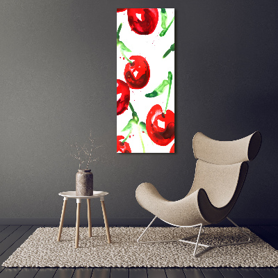 Nowoczesny szklany obraz ze zdjęcia pionowy Wiśnie