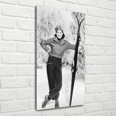 Foto obraz na szkle pionowy Kobieta z nartami