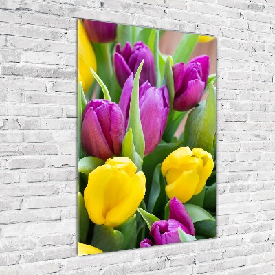 Foto obraz na szkle pionowy Kolorowe tulipany