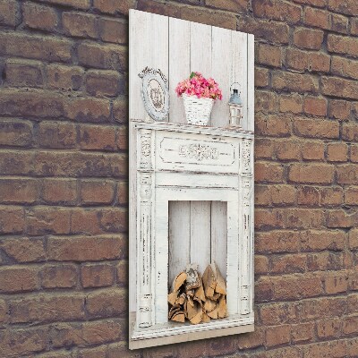 Foto obraz na szkle pionowy Drewniany kominek