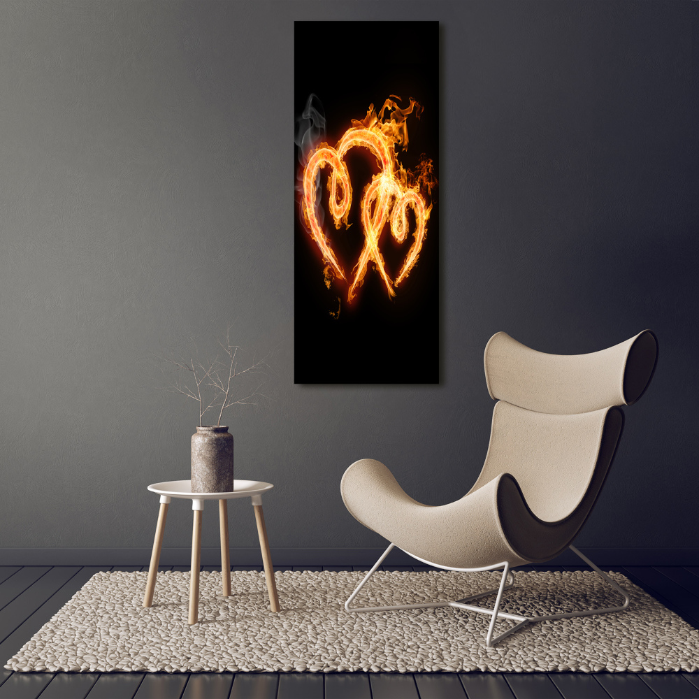Foto obraz szkło hartowane pionowy Płonące serca