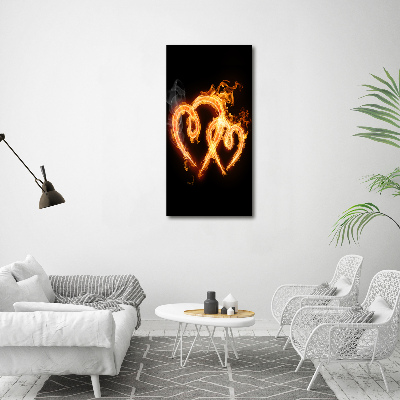 Foto obraz szkło hartowane pionowy Płonące serca