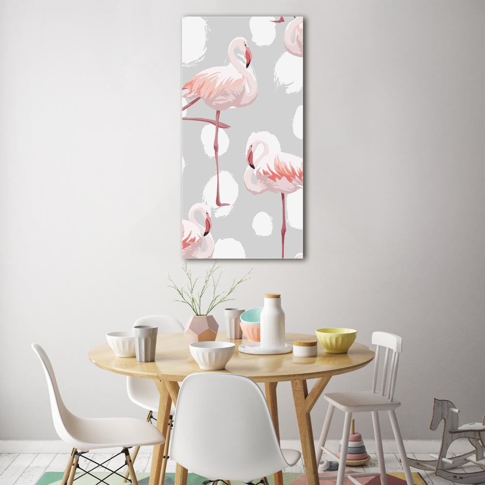 Foto obraz na szkle pionowy Flamingi i kropki