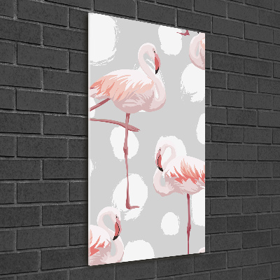 Foto obraz na szkle pionowy Flamingi i kropki