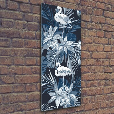 Foto obraz na szkle pionowy Kwiaty i flamingi