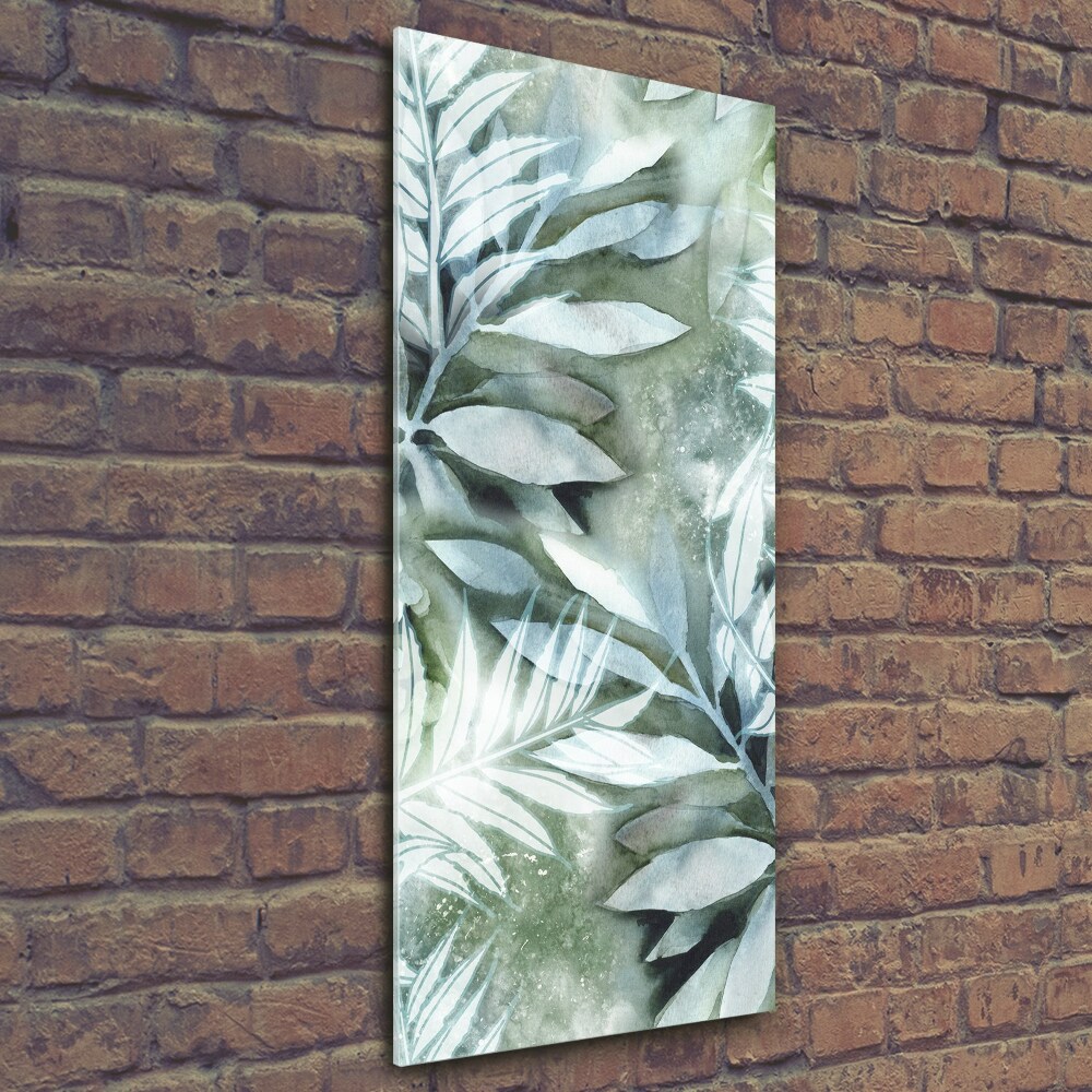 Nowoczesny szklany obraz ze zdjęcia pionowy Liście