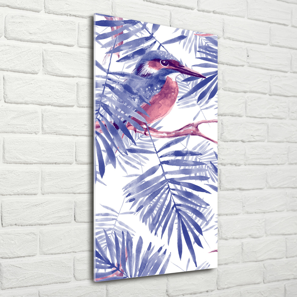 Foto obraz na szkle pionowy Liście palmy i ptak