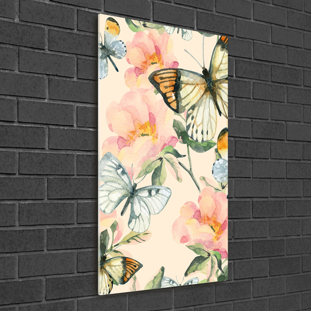Foto obraz szkło hartowane pionowy Róże i motyle
