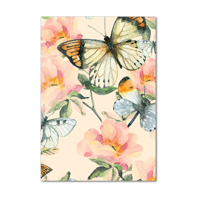 Foto obraz szkło hartowane pionowy Róże i motyle