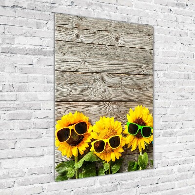 Foto obraz na szkle pionowy Słoneczniki okulary