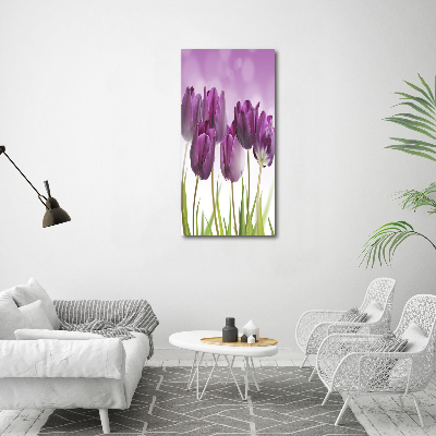 Foto obraz na szkle pionowy Fioletowe tulipany