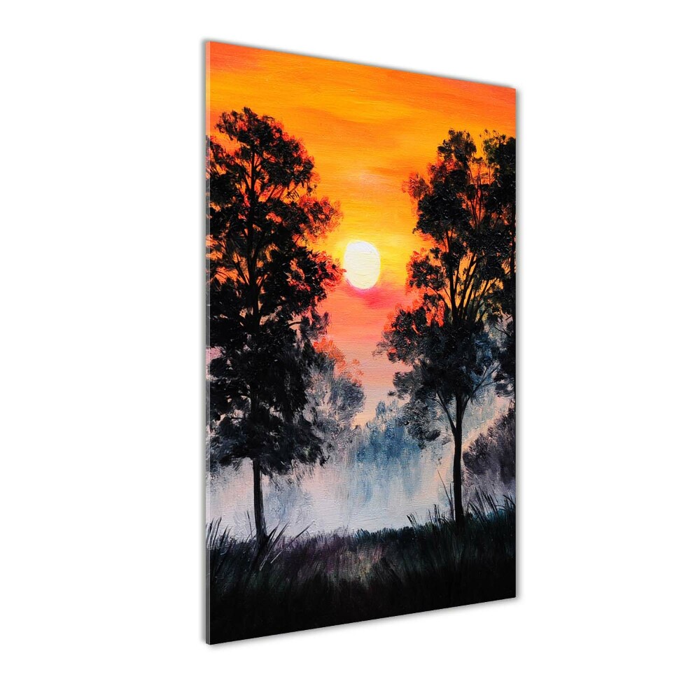 Foto obraz na szkle pionowy Zachód słońca las
