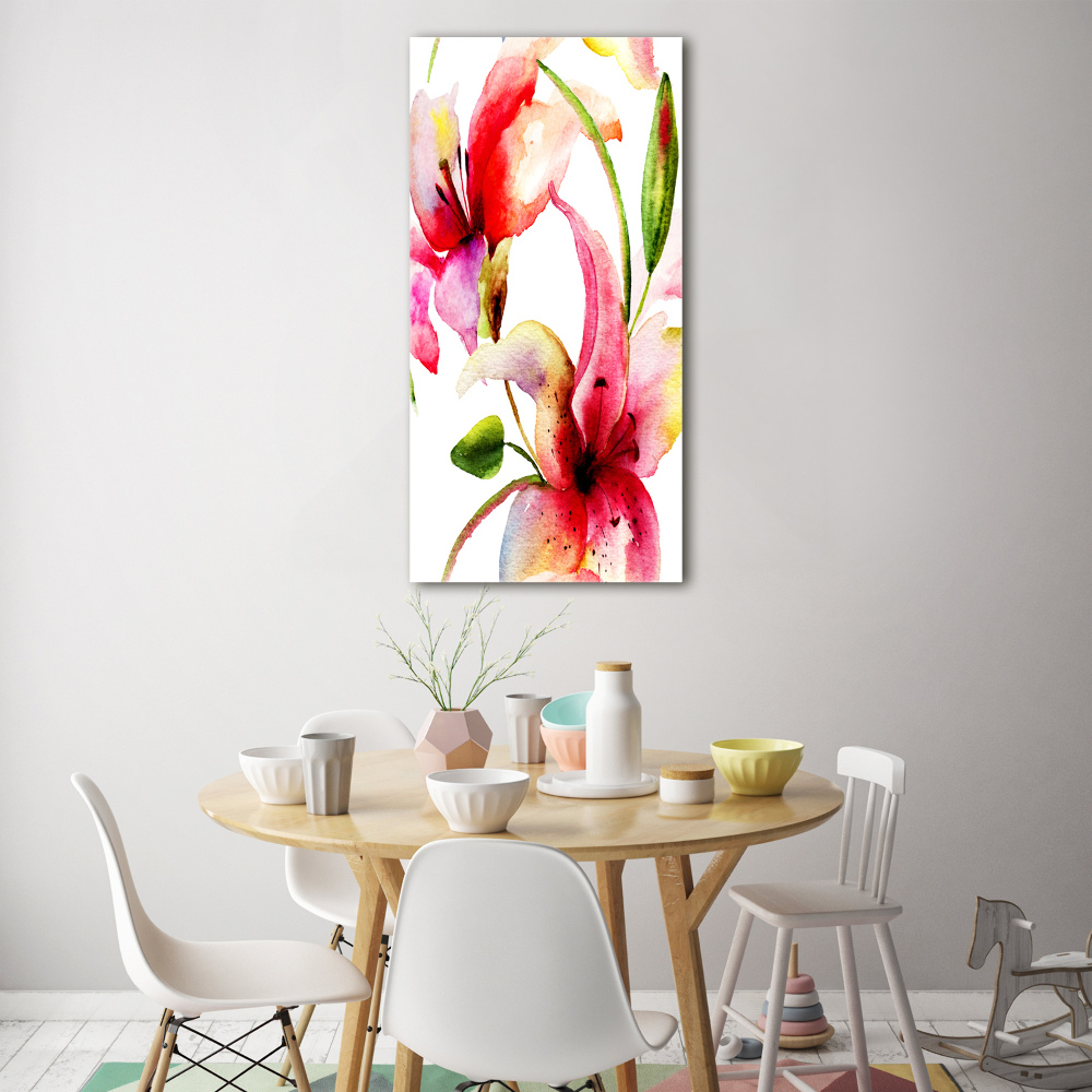 Foto obraz szkło hartowane pionowy Kwiaty lilii