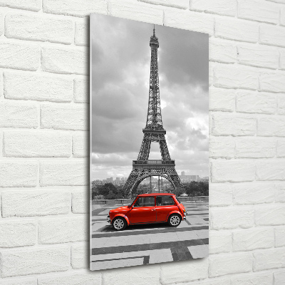 Foto obraz na szkle pionowy Wieża Eiffla auto