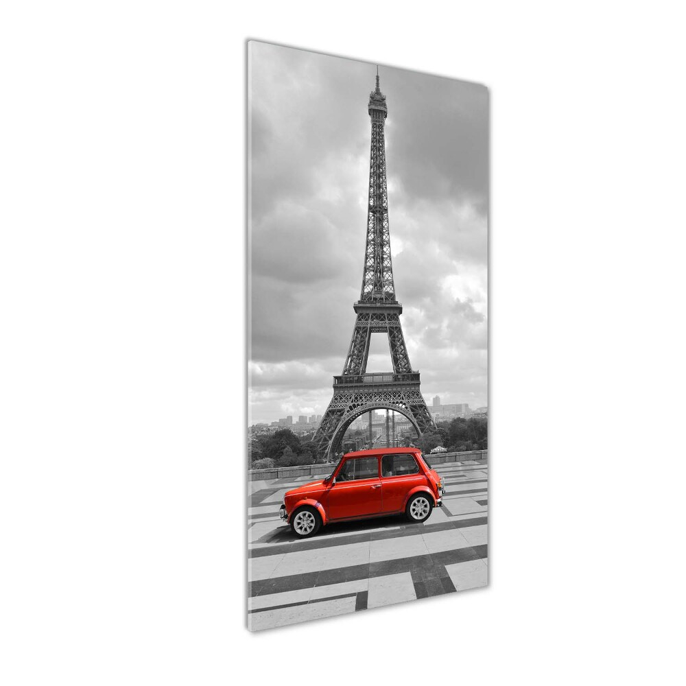 Foto obraz na szkle pionowy Wieża Eiffla auto