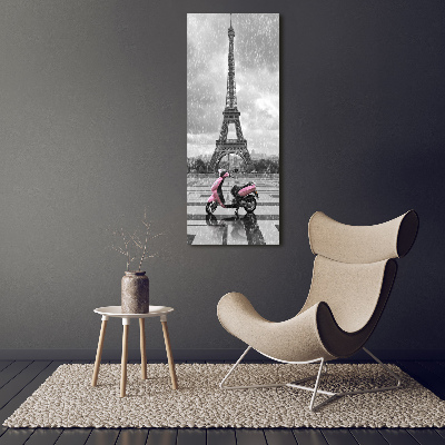 Foto obraz na szkle pionowy Wieża Eiffla skuter