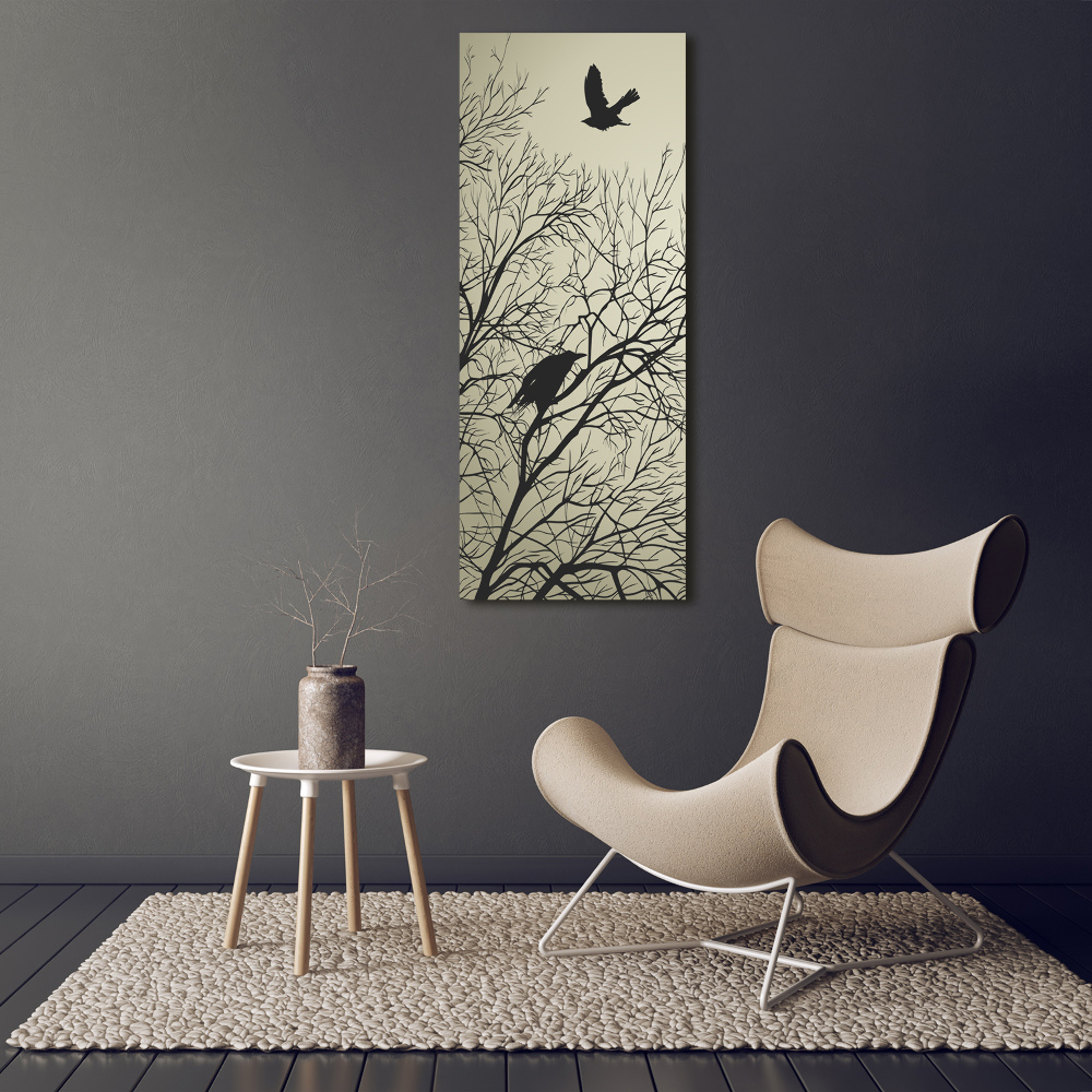 Foto obraz szklany pionowy Wrony na drzewie