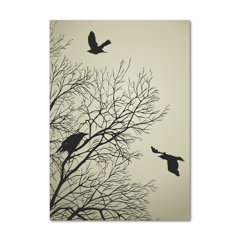 Foto obraz szklany pionowy Wrony na drzewie