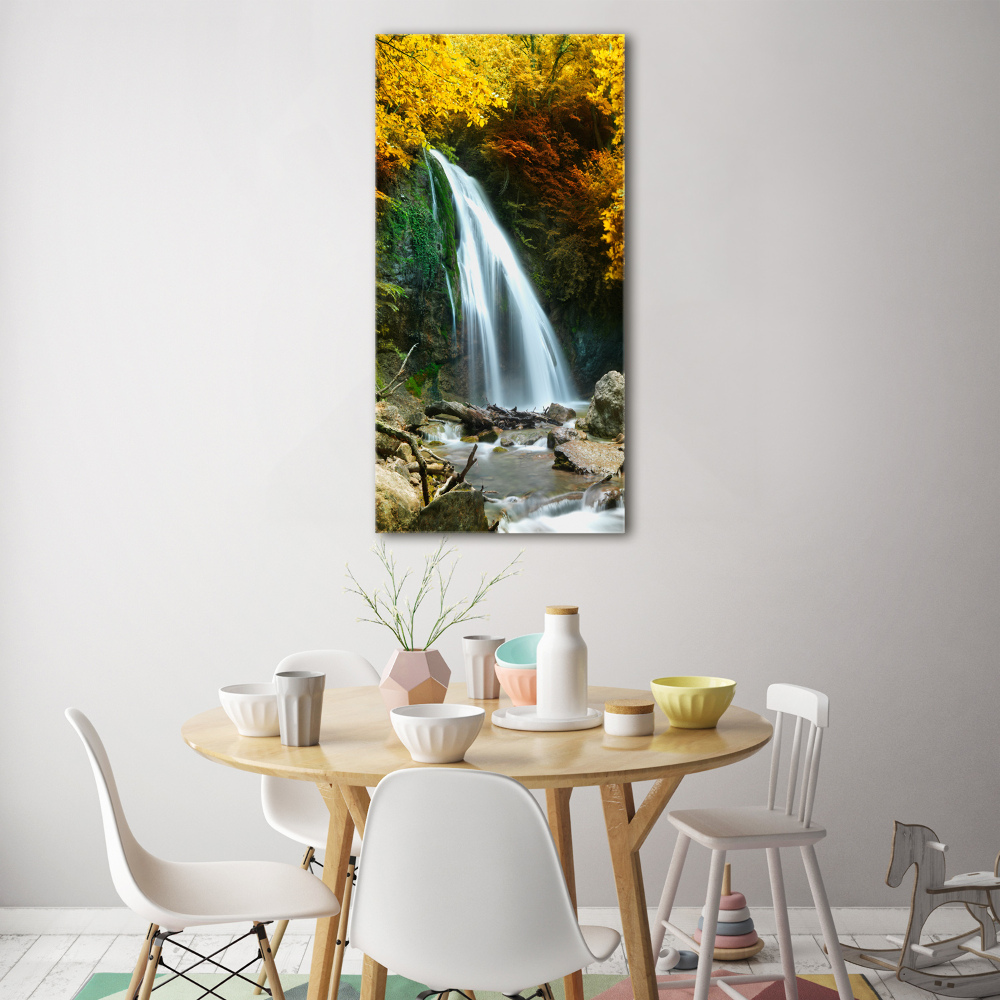Foto obraz szklany pionowy Wodospad w lesie