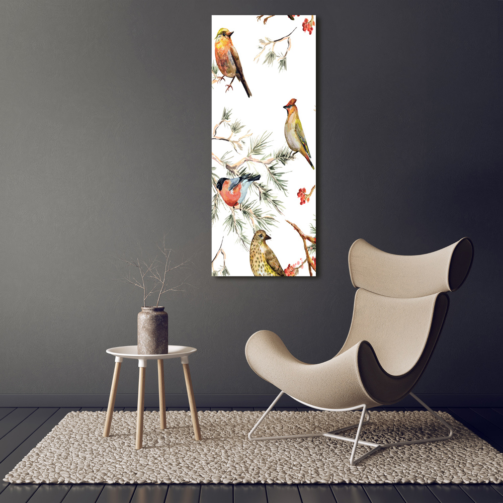 Foto obraz zdjęcie na szkle pionowy Ptaki i iglaki