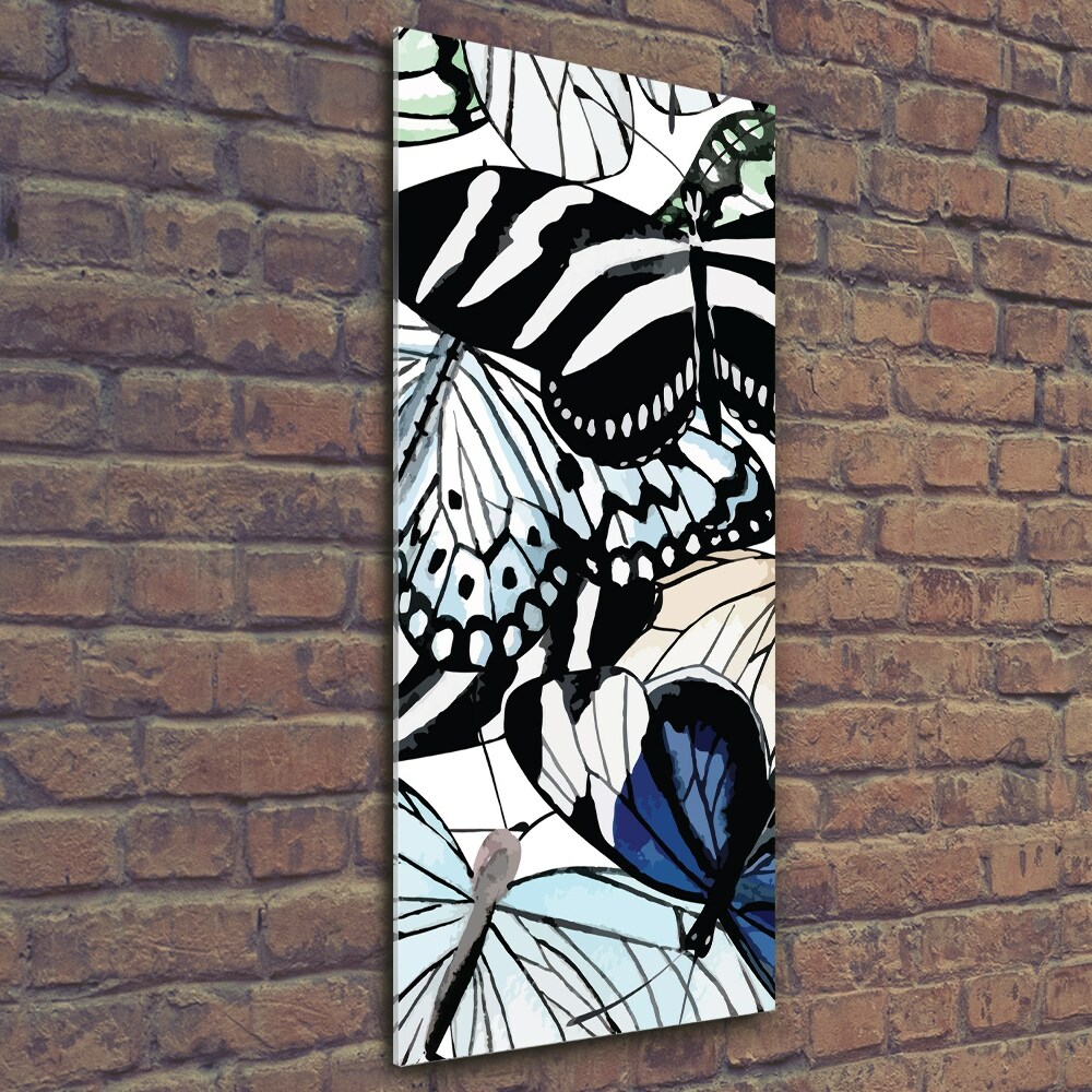 Nowoczesny szklany obraz ze zdjęcia pionowy Motyle