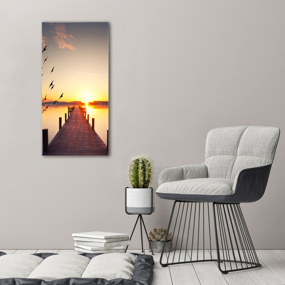 Foto obraz na szkle pionowy Zachód słońca molo