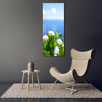 Foto obraz na szkle pionowy Hortensja morze