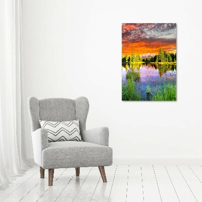 Foto obraz na szkle pionowy Jezioro w lesie