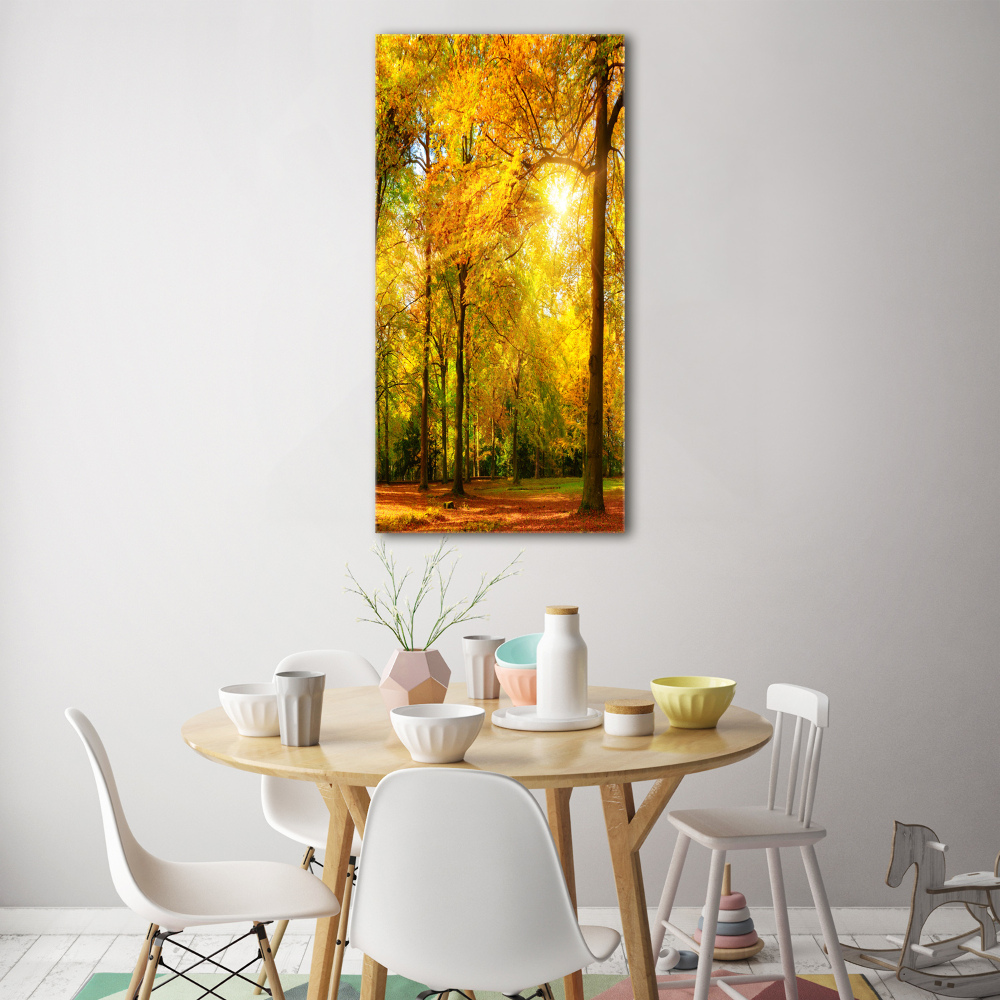 Foto obraz szkło hartowane pionowy Las jesienią