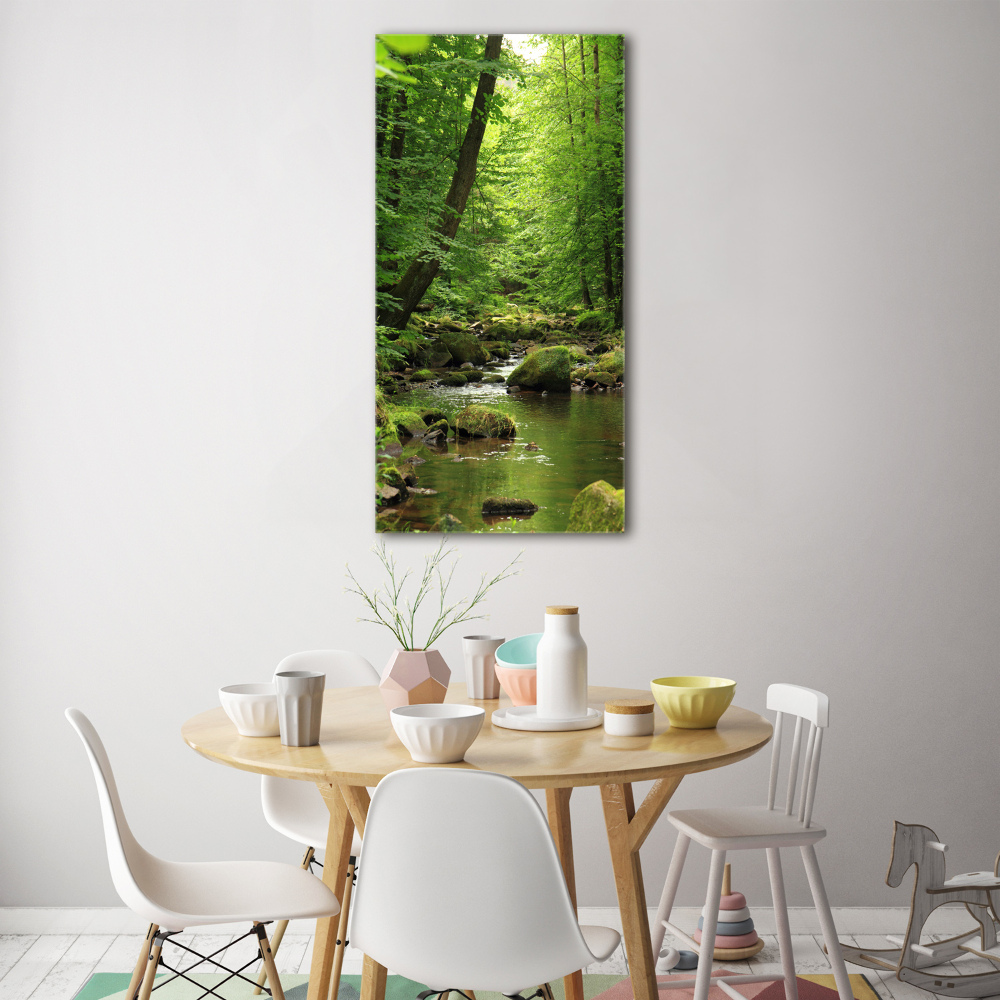 Foto obraz szkło hartowane pionowy Rzeka w lesie