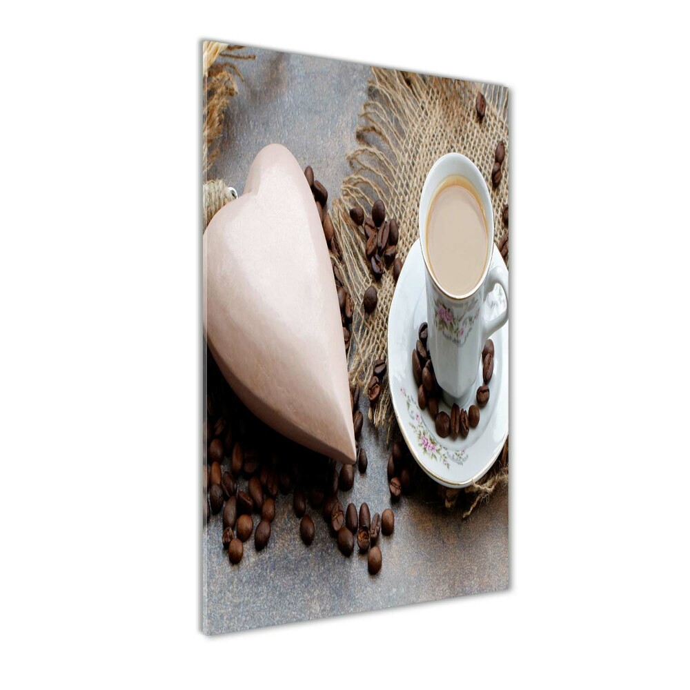 Foto obraz szkło hartowane pionowy Kawa i serce