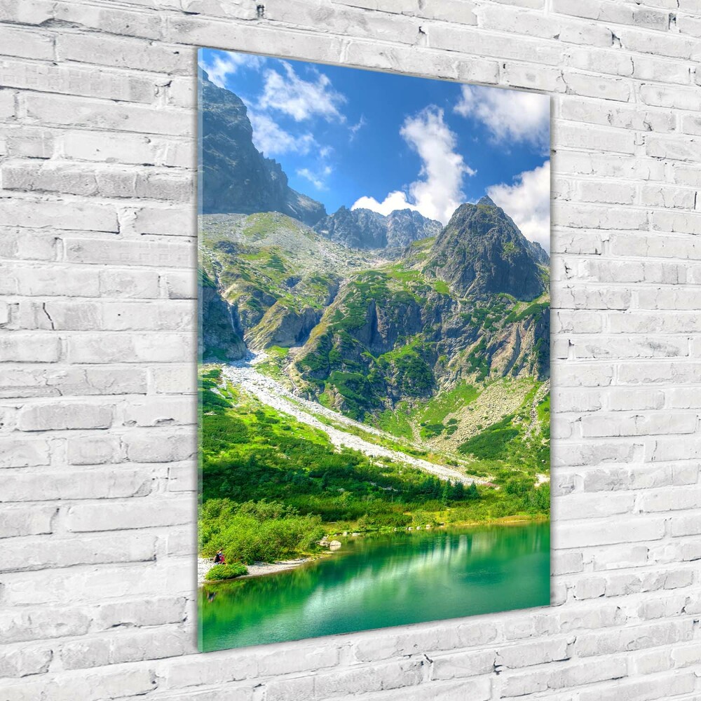 Foto obraz szklany pionowy Jezioro w górach