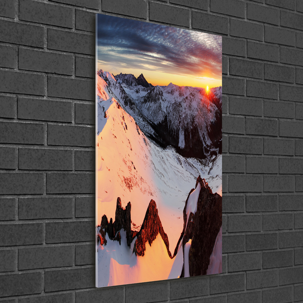 Foto obraz szkło hartowane pionowy Góry zimą