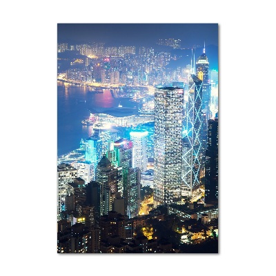 Foto obraz zdjęcie na szkle pionowy Hong kong nocą