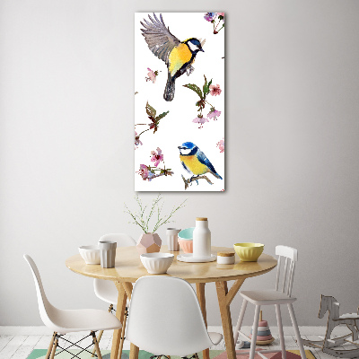 Foto obraz zdjęcie na szkle pionowy Ptaki i kwiaty