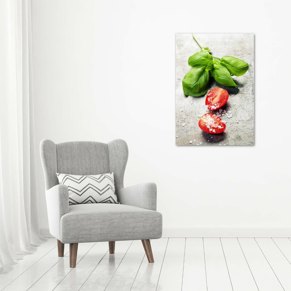 Foto obraz na szkle pionowy Pomidory i bazylia