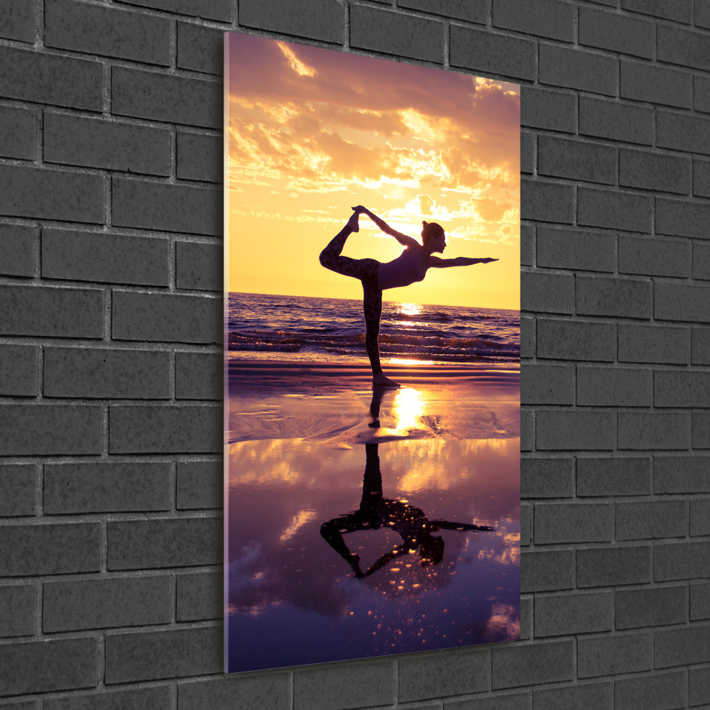 Foto obraz szkło hartowane pionowy Joga na plaży