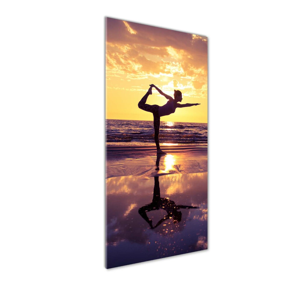 Foto obraz szkło hartowane pionowy Joga na plaży