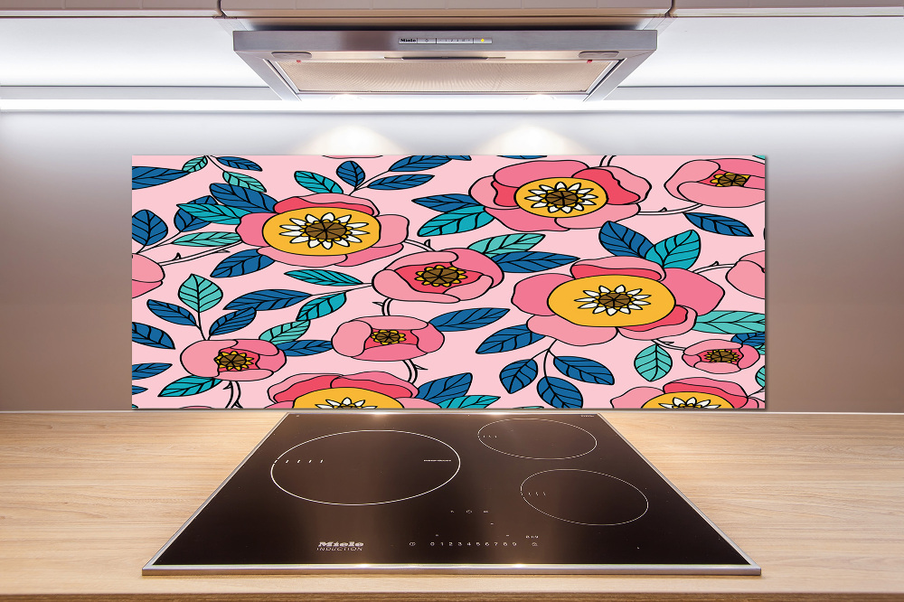 Panel do kuchni Różowe kwiaty