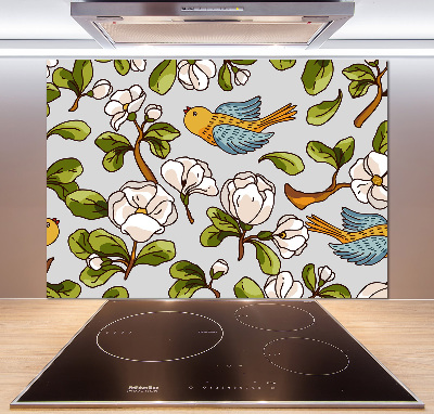 Panel do kuchni Kwiaty i ptaki