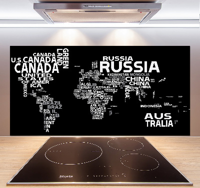 Panel do kuchni Mapa świata napisy