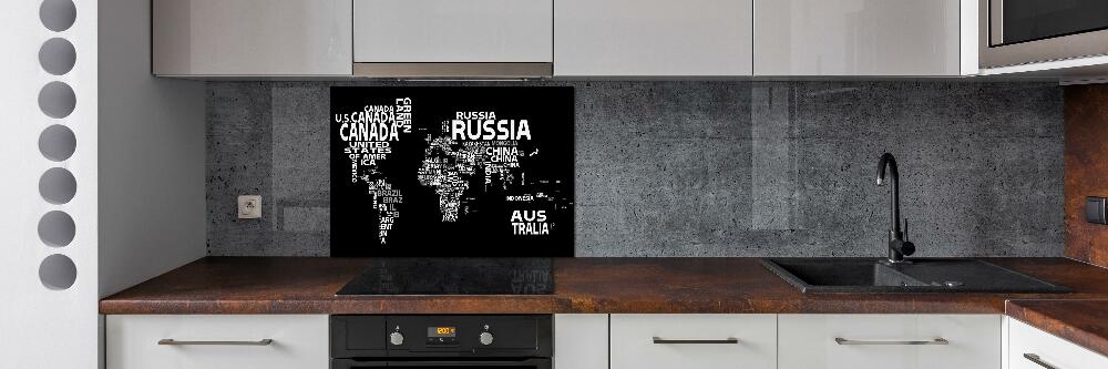 Panel do kuchni Mapa świata napisy