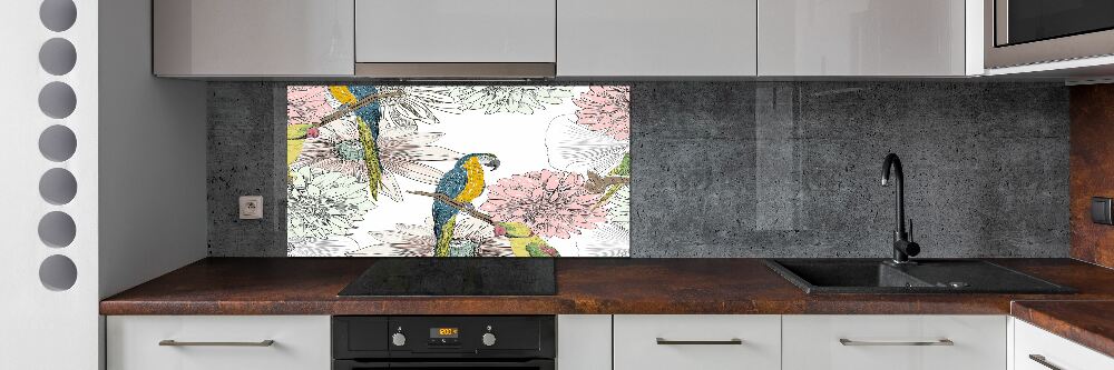 Panel do kuchni Papugi i kwiaty