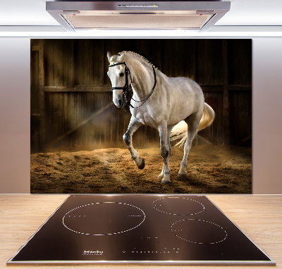 Panel do kuchni Biały koń w stajni