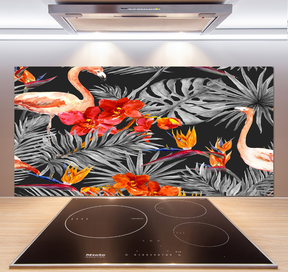 Panel do kuchni Flamingi i kwiaty