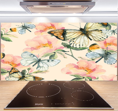 Panel do kuchni Motyle i kwiaty