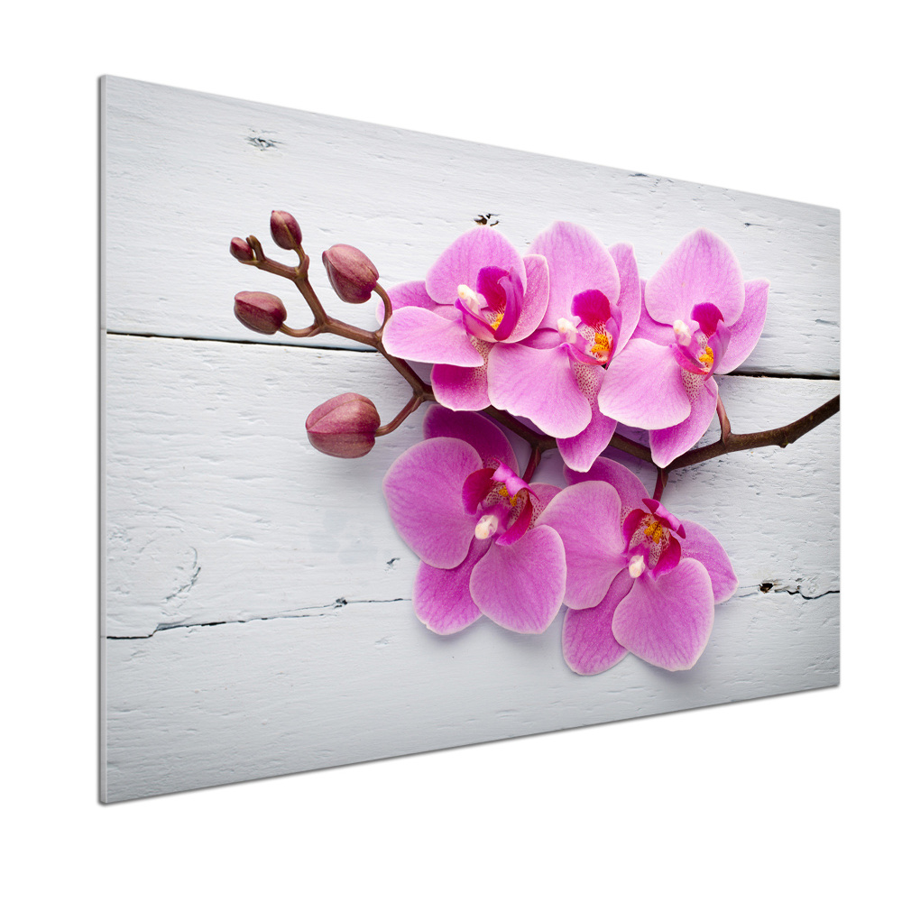Panel lacobel Orchidea na drewnie