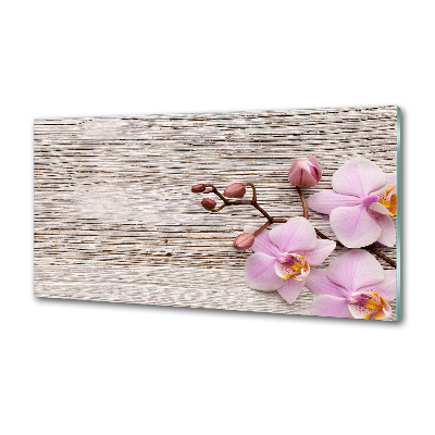 Panel lacobel Orchidea na drewnie