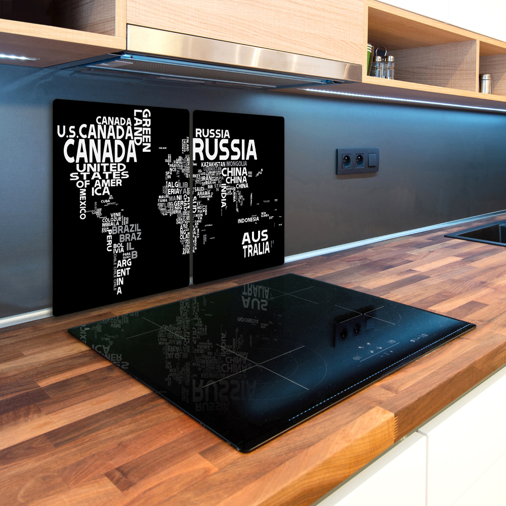 Deska kuchenna szklana Mapa świata napisy