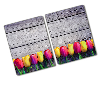 Deska do krojenia szklana Tulipany na drewnie